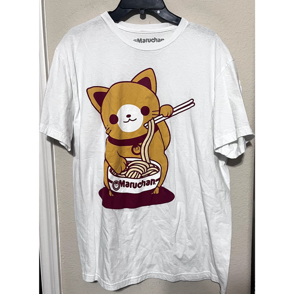 Maruchan Instant Lunch Ramen T-Shirt White Cat Graphic Logo womens Large L - Picture 1 of 4